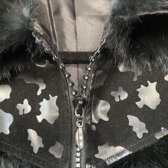She’s Black Faux Leather Fur Trimmed‎ Jacket Coat cropped Glam Size Junior Small - Picture 9 of 14
